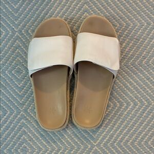 Abeo White Strap Slide Sandals with Tan Footbed